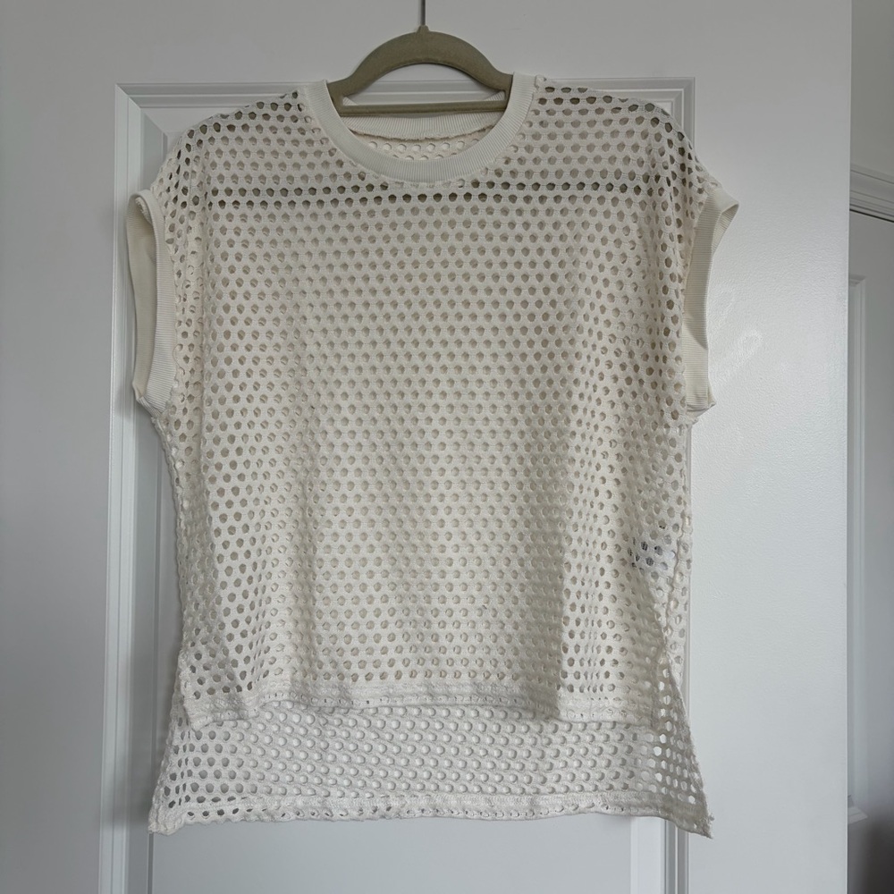 Women's Cream Open-Knit Short Sleeve Top